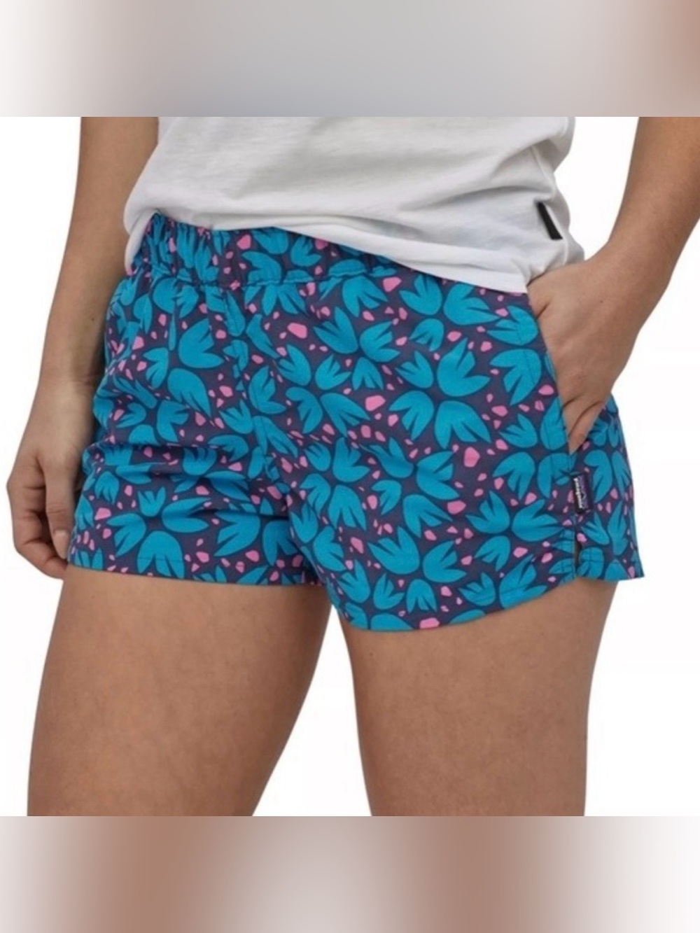 Patagonia Barely Baggies Shorts Womens M Blue Pink Floral Pollen Confetti 57043⁠